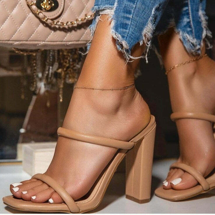 Y2K Aesthetic Square Head Open Toe Thick Heel Sandals Y2K Aesthetic Square Head Open Toe Thick Heel Sandals