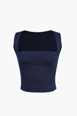 Y2K Aesthetic Square Neck Cropped Tank Top in Coquette Style
