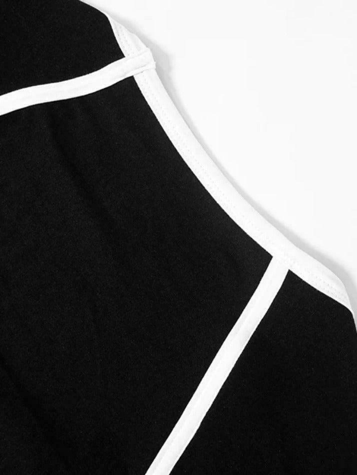 Y2K Aesthetic Square Neck Long Sleeve Tee with Contrast Color Piping - Coquette Fashion for Women