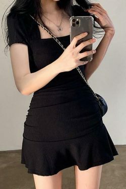 Y2K Aesthetic Square Neck Mini Dress - Coquette Style Grunge Fashion for Women