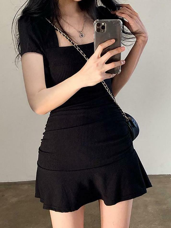 Y2K Aesthetic Square Neck Mini Dress - Coquette Style Grunge Fashion for Women Y2K Aesthetic Square Neck Mini Dress - Coquette Style Grunge Fashion for Women