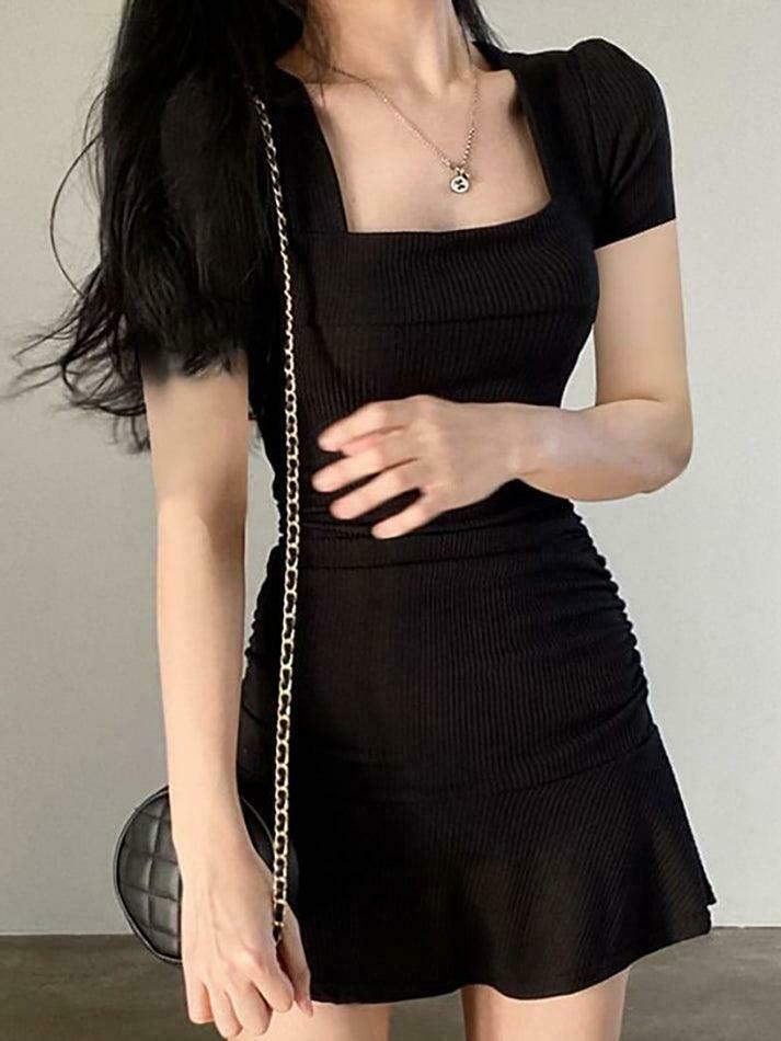 Y2K Aesthetic Square Neck Mini Dress - Coquette Style Grunge Fashion for Women Y2K Aesthetic Square Neck Mini Dress - Coquette Style Grunge Fashion for Women