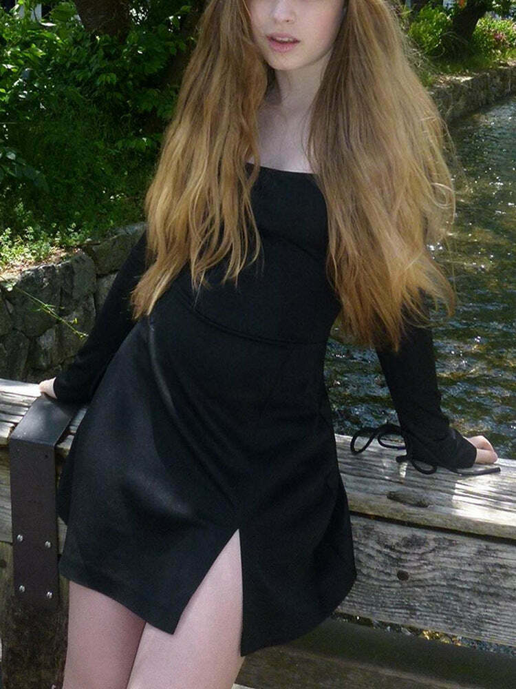 Y2K Aesthetic Square Neck Slim Fit Dress for Women - Coquette & Grunge Style Fashion Y2K Aesthetic Square Neck Slim Fit Dress for Women - Coquette & Grunge Style Fashion