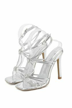 Y2K Aesthetic Square Toe Diamond Buckle Thin Strap Sandals - Coquette Grunge Fashion Women's Heels