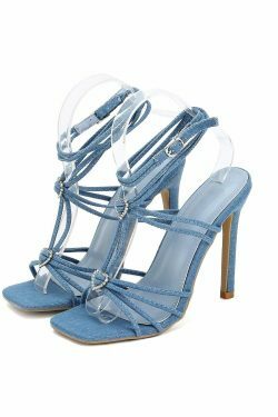Y2K Aesthetic Square Toe Diamond Buckle Thin Strap Sandals - Coquette Grunge Fashion Women's Heels