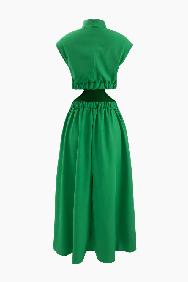 Y2K Aesthetic Stand Collar Cut Out Midi Dress for Women - Coquette & Grunge Style Fashion Y2K Aesthetic Stand Collar Cut Out Midi Dress for Women - Coquette & Grunge Style Fashion