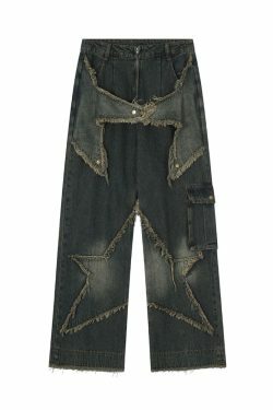 Y2K Aesthetic Star Jeans - Coquette Fashion with Grunge & Pastel Goth Vibes