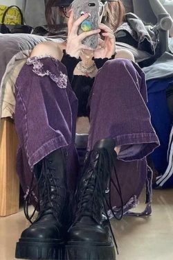 Y2K Aesthetic Star Patch Purple Denim Overalls - Coquette Style Grunge Fashion Women's Outfit