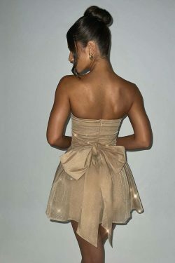 Y2K Aesthetic Strapless Backless Short Evening Dress for Women - Coquette Style Grunge Fashion