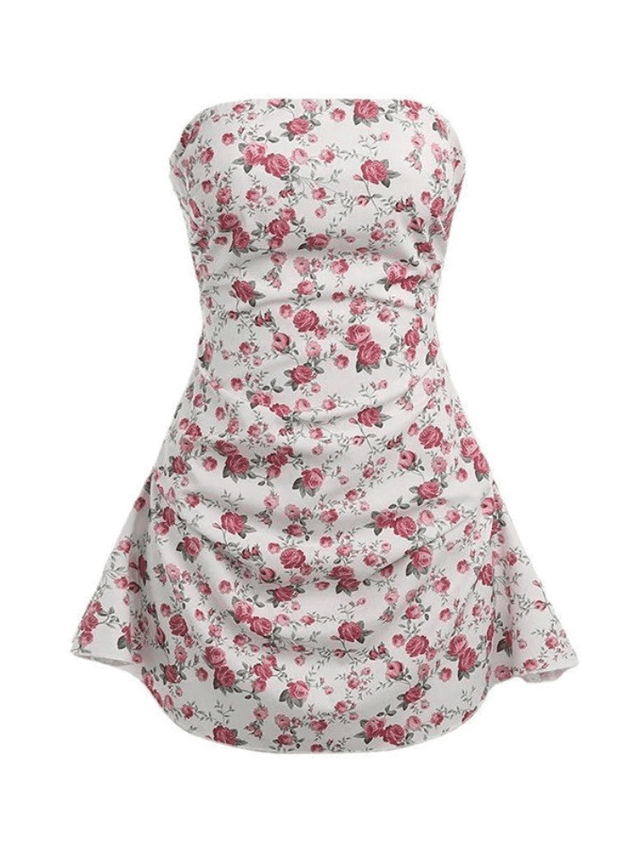 Y2K Aesthetic Strapless Floral Mini Dress - Coquette Grunge Pastel Goth