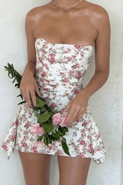 Y2K Aesthetic Strapless Floral Mini Dress - Coquette Grunge Pastel Goth