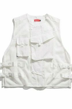 Y2K Aesthetic Strapped Mesh Utility Vest for Women - Coquette & Grunge Style Cargo Skirt Outfit