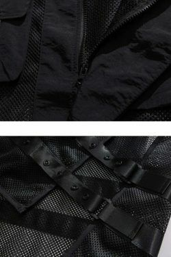 Y2K Aesthetic Strapped Mesh Utility Vest for Women - Coquette & Grunge Style Cargo Skirt Outfit