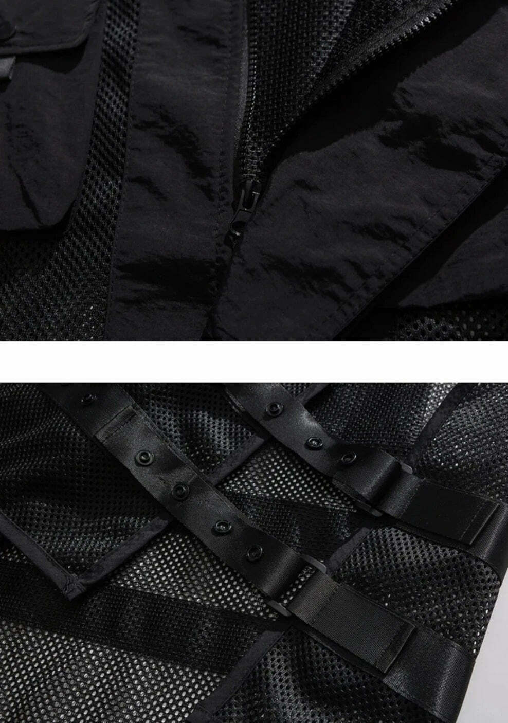 Y2K Aesthetic Strapped Mesh Utility Vest for Women - Coquette & Grunge Style Cargo Skirt Outfit Y2K Aesthetic Strapped Mesh Utility Vest for Women - Coquette & Grunge Style Cargo Skirt Outfit