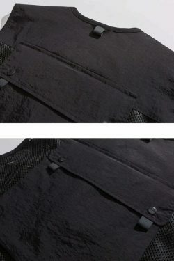 Y2K Aesthetic Strapped Mesh Utility Vest for Women - Coquette & Grunge Style Cargo Skirt Outfit