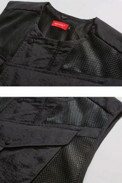 Y2K Aesthetic Strapped Mesh Utility Vest for Women - Coquette & Grunge Style Cargo Skirt Outfit