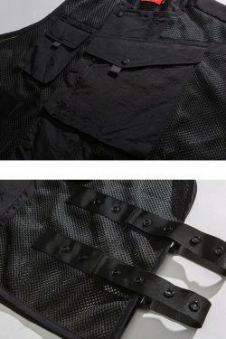 Y2K Aesthetic Strapped Mesh Utility Vest for Women - Coquette & Grunge Style Cargo Skirt Outfit