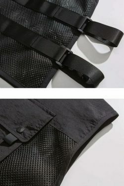 Y2K Aesthetic Strapped Mesh Utility Vest for Women - Coquette & Grunge Style Cargo Skirt Outfit