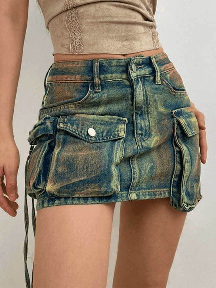 Y2K Aesthetic Street Denim Skirt with Asymmetric Pocket Y2K Aesthetic Street Denim Skirt with Asymmetric Pocket