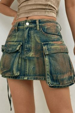 Y2K Aesthetic Street Denim Skirt with Asymmetric Pocket