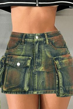 Y2K Aesthetic Street Denim Skirt with Asymmetric Pocket