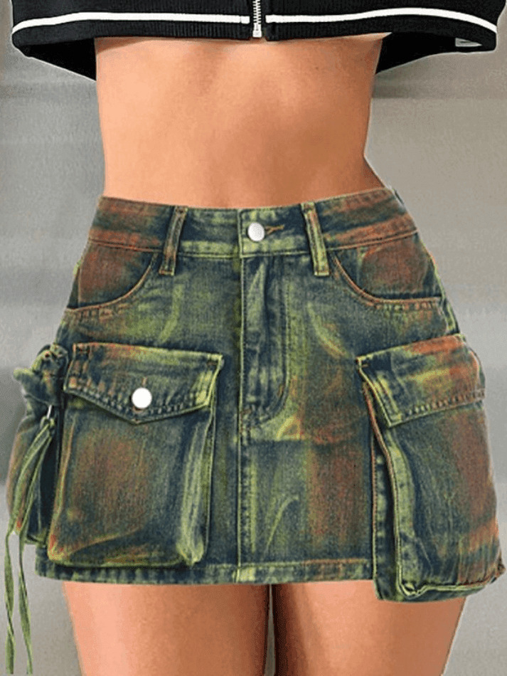 Y2K Aesthetic Street Denim Skirt with Asymmetric Pocket Y2K Aesthetic Street Denim Skirt with Asymmetric Pocket