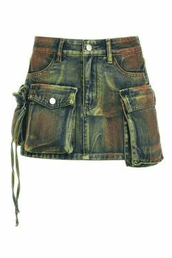Y2K Aesthetic Street Denim Skirt with Asymmetric Pocket
