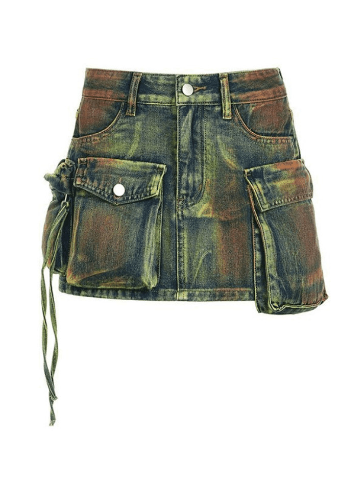 Y2K Aesthetic Street Denim Skirt with Asymmetric Pocket Y2K Aesthetic Street Denim Skirt with Asymmetric Pocket