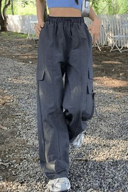 Y2K Aesthetic Street Parachute Wide Leg Pants for Women - Coquette Grunge Fashion