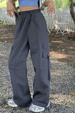 Y2K Aesthetic Street Parachute Wide Leg Pants for Women - Coquette Grunge Fashion