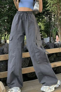 Y2K Aesthetic Street Parachute Wide Leg Pants for Women - Coquette Grunge Fashion