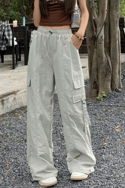 Y2K Aesthetic Street Parachute Wide Leg Pants for Women - Coquette Grunge Fashion