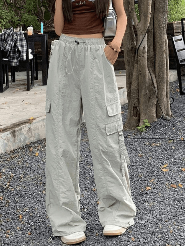 Y2K Aesthetic Street Parachute Wide Leg Pants for Women - Coquette Grunge Fashion