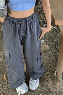 Y2K Aesthetic Street Parachute Wide Leg Pants for Women - Coquette Grunge Fashion