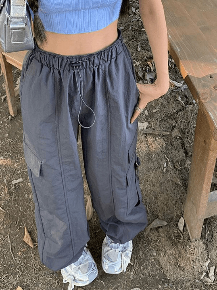 Y2K Aesthetic Street Parachute Wide Leg Pants for Women - Coquette Grunge Fashion