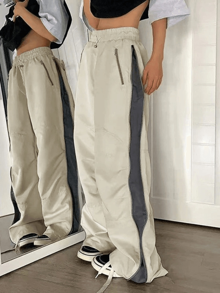 Y2K Aesthetic Street Style Cargo Skirt in Color Contrast Wide Leg Pants