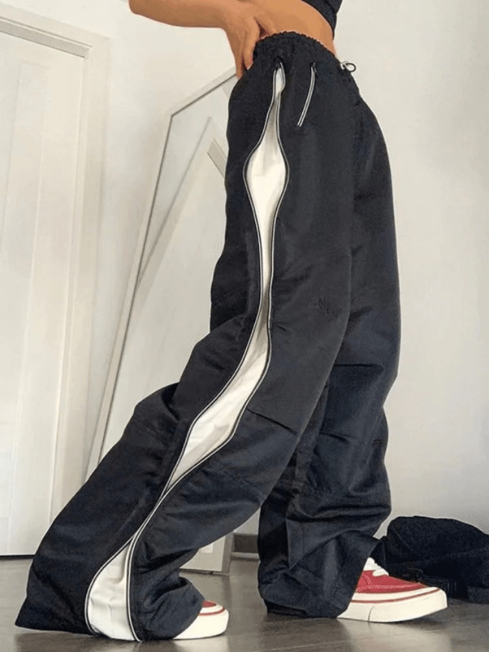 Y2K Aesthetic Street Style Cargo Skirt in Color Contrast Wide Leg Pants