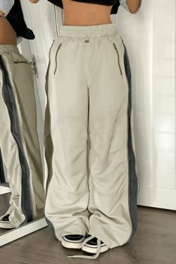 Y2K Aesthetic Street Style Cargo Skirt in Color Contrast Wide Leg Pants