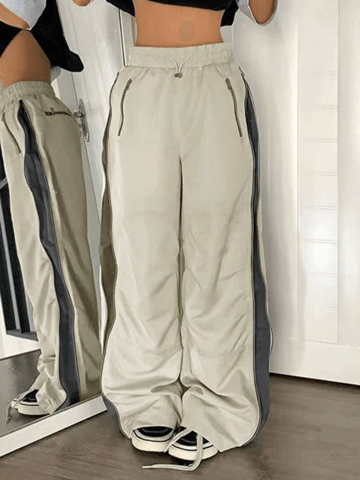 Y2K Aesthetic Street Style Cargo Skirt in Color Contrast Wide Leg Pants