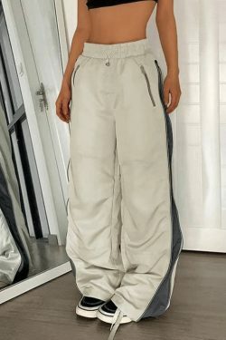 Y2K Aesthetic Street Style Cargo Skirt in Color Contrast Wide Leg Pants