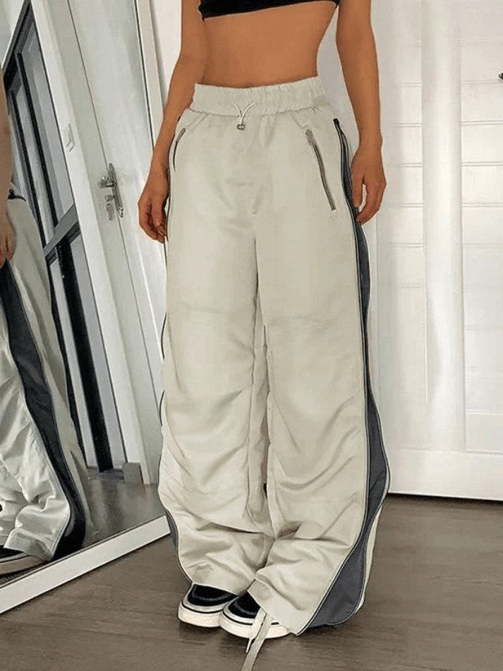 Y2K Aesthetic Street Style Cargo Skirt in Color Contrast Wide Leg Pants