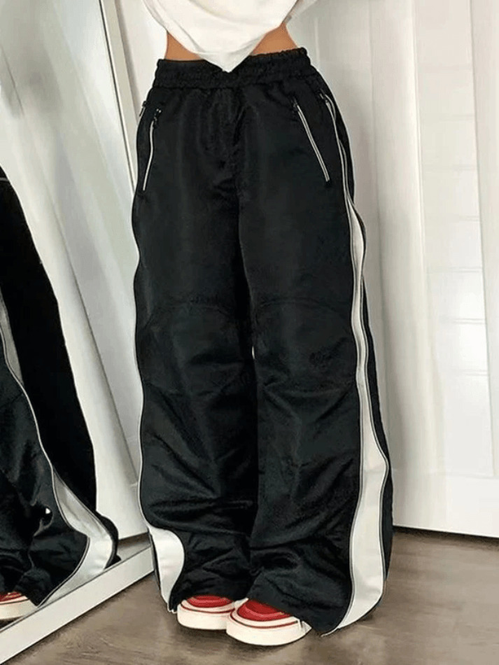 Y2K Aesthetic Street Style Cargo Skirt in Color Contrast Wide Leg Pants