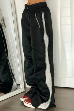 Y2K Aesthetic Street Style Cargo Skirt in Color Contrast Wide Leg Pants