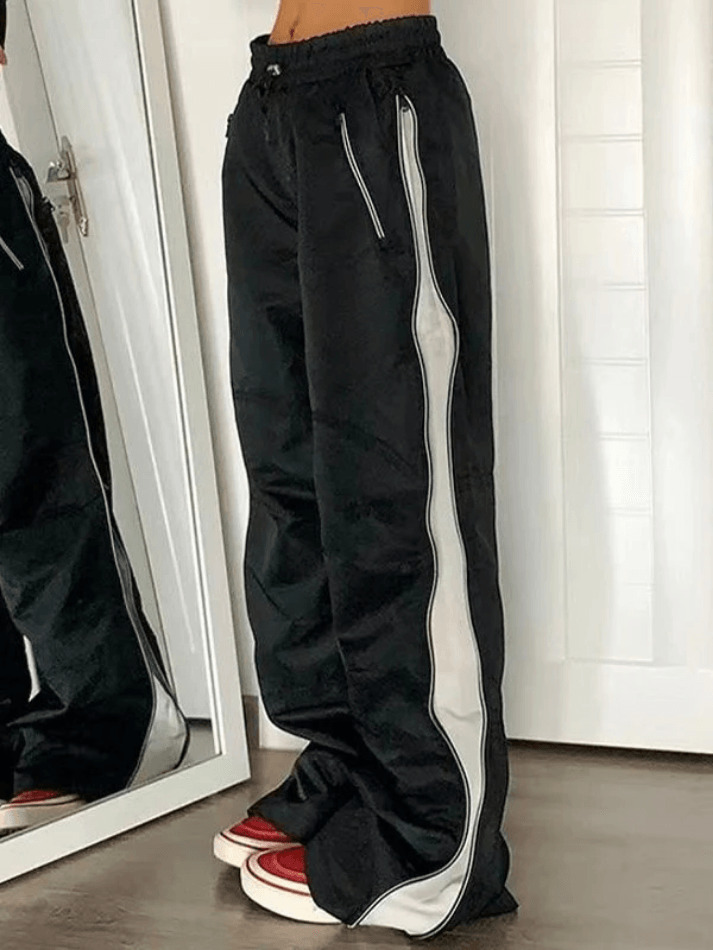 Y2K Aesthetic Street Style Cargo Skirt in Color Contrast Wide Leg Pants