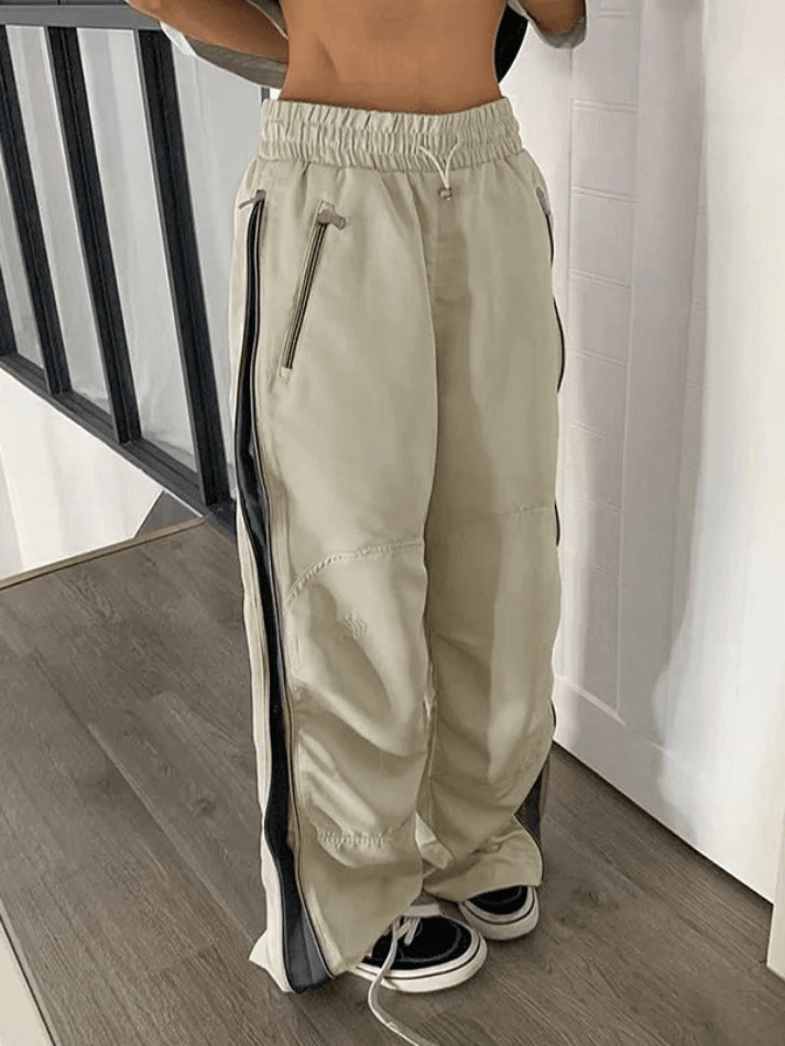 Y2K Aesthetic Street Style Cargo Skirt in Color Contrast Wide Leg Pants