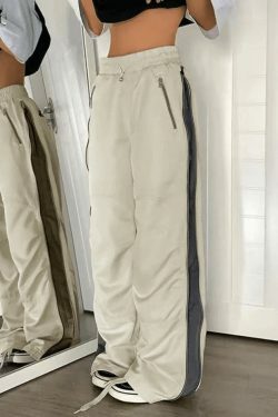 Y2K Aesthetic Street Style Cargo Skirt in Color Contrast Wide Leg Pants