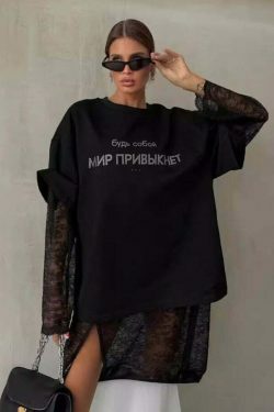 Y2K Aesthetic Street Style Sweatshirt and Loose Dress for Women - Coquette and Grunge Fashion