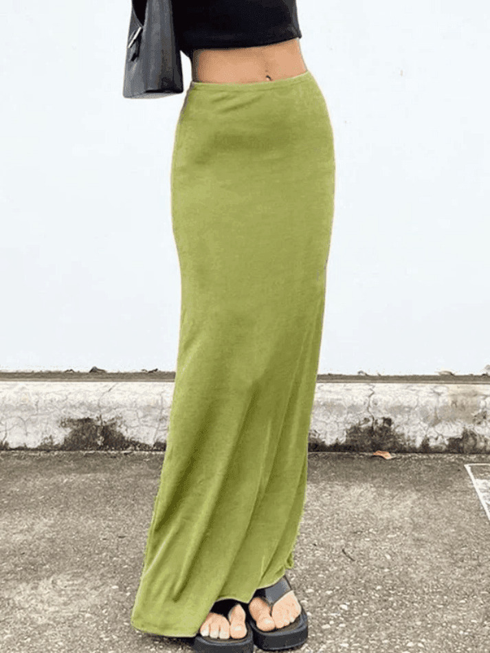 Y2K Aesthetic Stretchy Maxi Skirt in Coquette Style with Grunge Influence