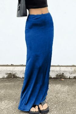 Y2K Aesthetic Stretchy Maxi Skirt in Coquette Style with Grunge Influence