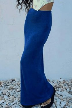 Y2K Aesthetic Stretchy Maxi Skirt in Coquette Style with Grunge Influence